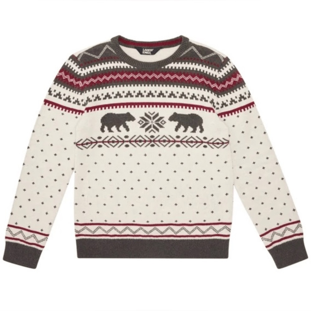 Lands' End Kids Sweater in Cream and Brown